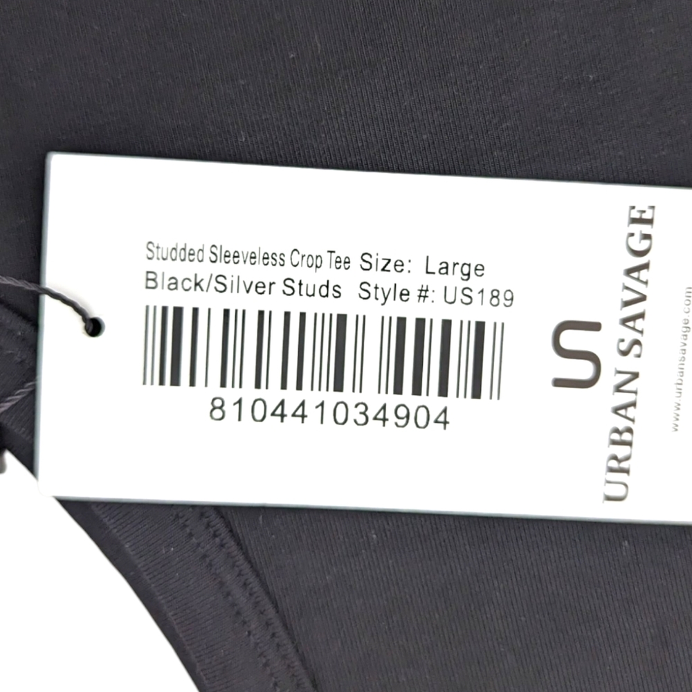 Urban Savage Studded Crop Tee Tank Top NEW Womens Large Black Workout Athletic - Picture 9 of 13